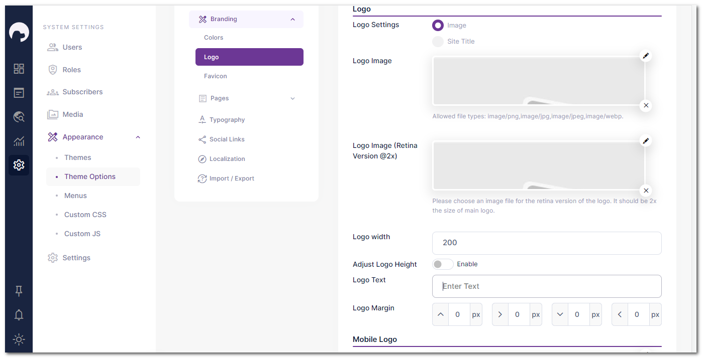 logo settings